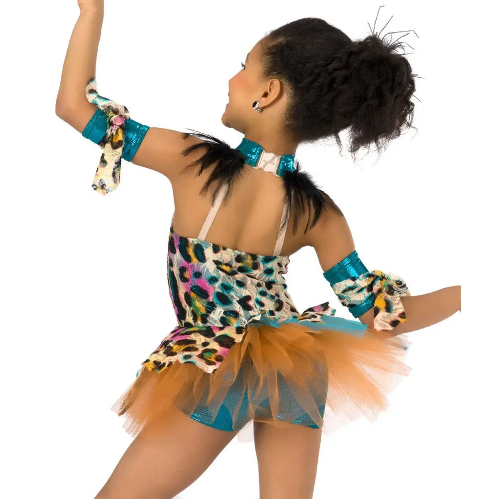 Pre-Owned Dance Costume AWCT 16308 Int Med Child Blue Feathers Jazz Caveman